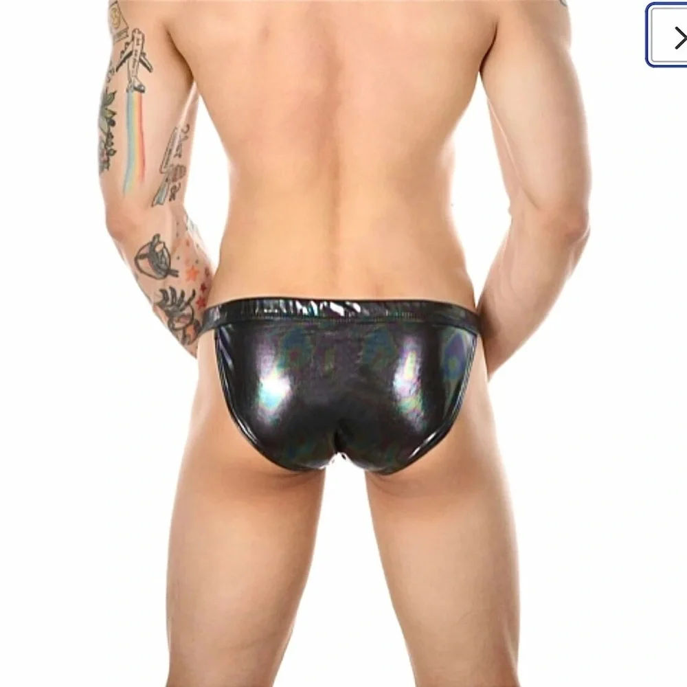 Mens Bikini PU Leather Swim Trunks - Picture 3 of 3